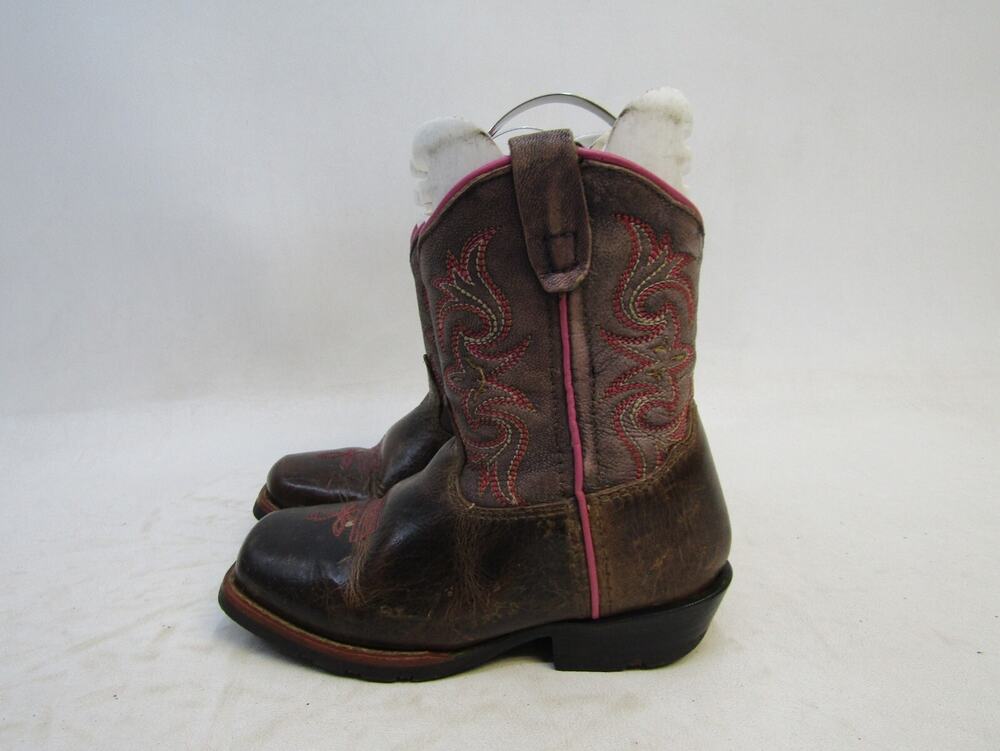Dan Post Infant 7.5 D Brown Pink Leather Square Toe Cowboy Western Boots